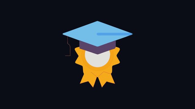 Graduation cap and award badge icon on black background