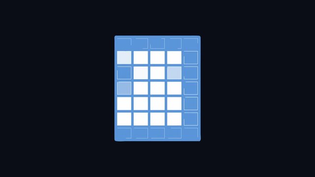 Blue grid with white squares on black background graphic