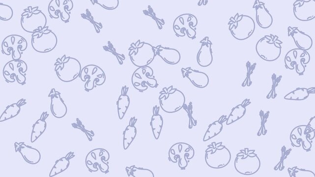 Repeating vegetable pattern suitable for food packaging, recipe book covers, kitchen decor, and restaurant menus. Vibrant and versatile designs.