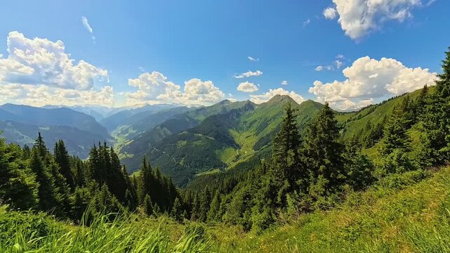 4K Timelapse alpine summer video with moving clouds near Grossarl, St. Johann im Pongau, Salzburg, Austria