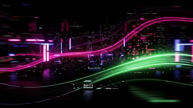 City traffic at night with lights.
