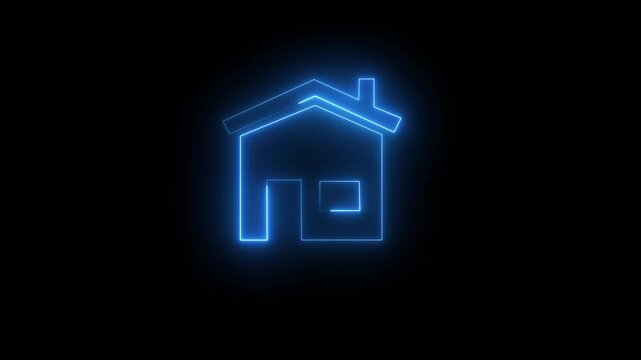 Glowing neon home icon, house apartment address sign symbol icon, icon property houses are animated.