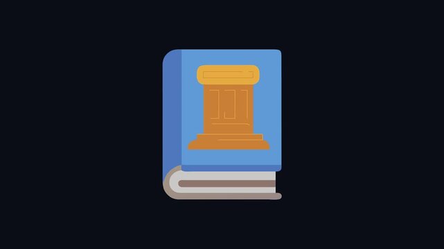 Law book with courthouse icon against black background illustration