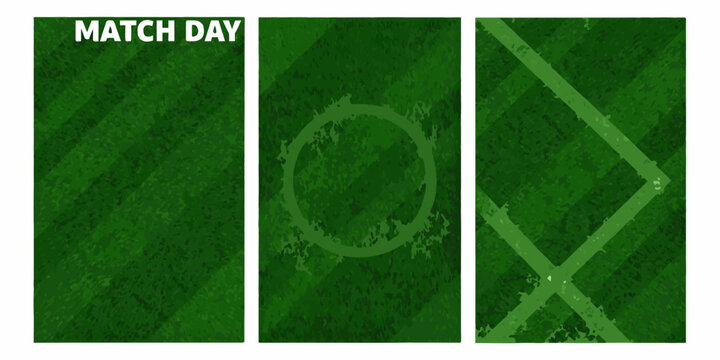 three vertical panels of a textured green football with match day text soccer ball texture sports