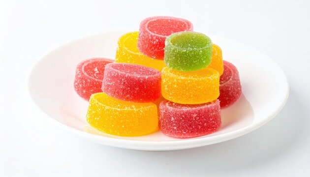 Assortment of Vibrant Jelly Candies Piled on a White Plate