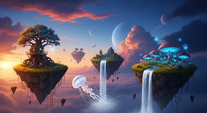 Fantasy floating islands landscape