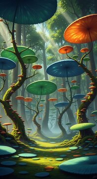 Fantasy forest mushroom trees