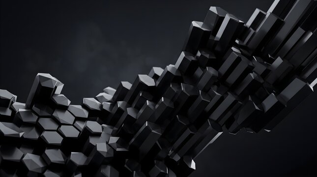 Dark lowpoly hexagonal prism background featuring elegant graphite surfaces sophisticated lighting and premium corporate texture.