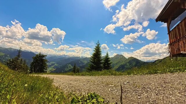 4K Timelapse alpine summer video with moving clouds near Grossarl, St. Johann im Pongau, Salzburg, Austria