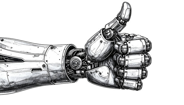 Robotic Hand Thumbs Up Isolated Transparent Background