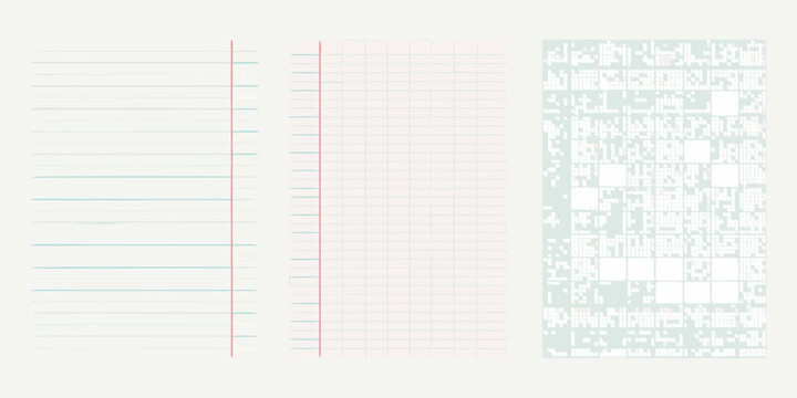 three vertical sheets of classic school notebook vector illustration pages lined paper grid graph design study education learning academic homework writing