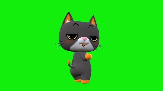 Cute 3D Cartoon Cat Holding Carrot in Vibrant Green Background with Playful Expression