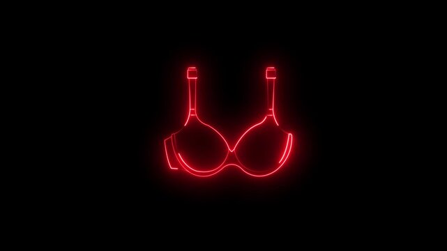 Glowing neon Bra icon isolated on black background. Lingerie symbol. fashion Ideal for apparel designs clothing themes fashion branding bra promotions. 4K Video Glowing neon line Bra icon and Woman..