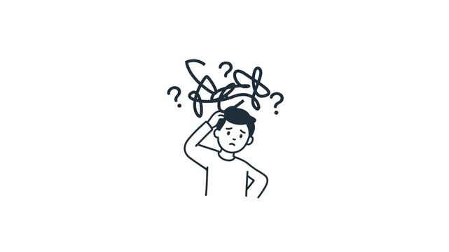 Confused Man Scratching Head with Question Marks Overhead