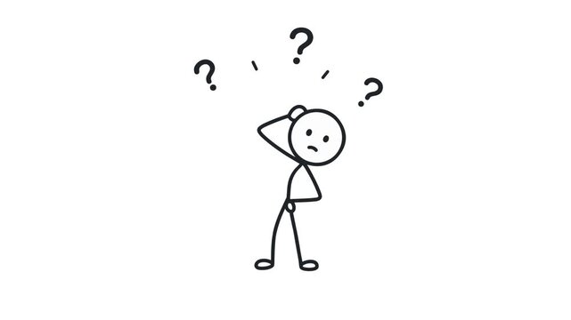 Confused stick figure scratching head with question marks above