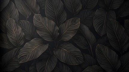 Fototapeta premium Luxury Botanical Background Featuring Charcoal Calathea Leaves With Metallic Shimmer Elegance.