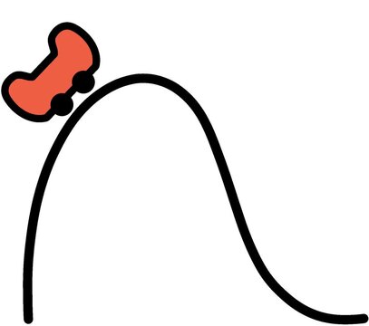 A red roller coaster that goes down