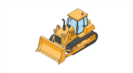 Yellow bulldozer construction vehicle isometric illustration. © Re