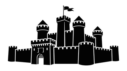 Obraz premium Black Silhouette of a Medieval Castle with Flag