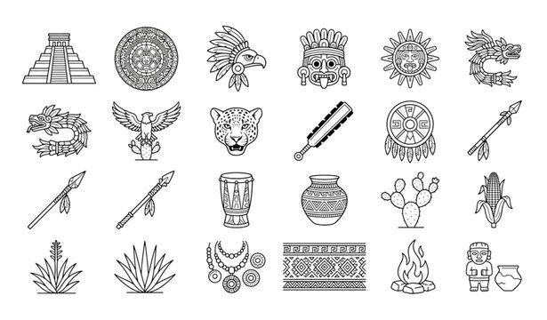 Ancient Aztec Outline Icon Collection