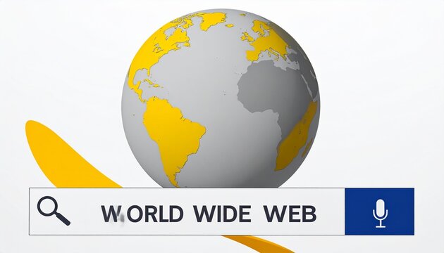 World Wide Web globe with search bar and icons.