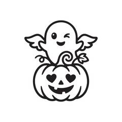 Obraz premium Cute Winged Ghost Sitting On A Happy Jack O Lantern For Halloween