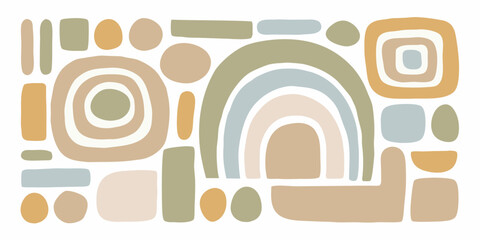 Abstract geometric shapes in muted pastel colors form a modern art composition © Endrajit