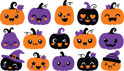 Fototapeta premium Halloween pumpkins silhouette stickers