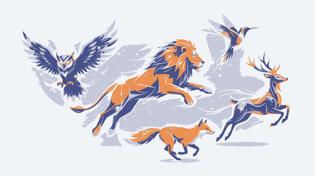Animals run freely in savannah landscape with eagle flying high