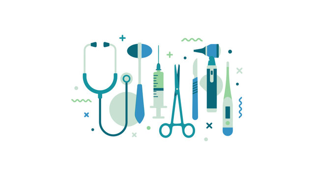 Medical tools and equipment arranged on a clean surface indoors