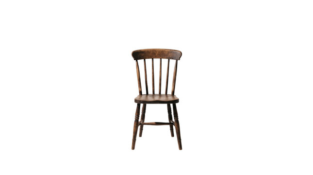 Vintage dark wood Windsor chair, classic spindle back dining chair, antique timber seating for rustic home interior design isolated PNG with Transparent Background