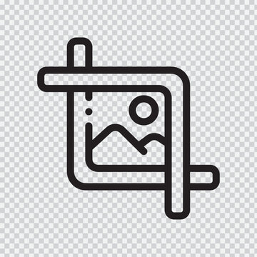 Picture frame icon with image placeholder black line art on transparent background artwork border