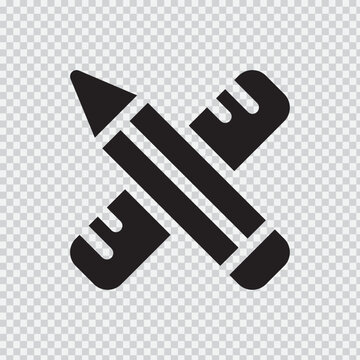 Crossed pencils silhouette a flat black icon on a transparent background for design applications