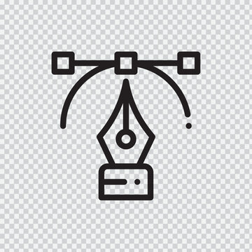 Pen nib with control handles icon a black line graphic on a transparent background