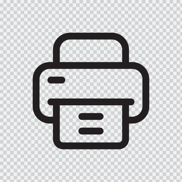 Printer icon with black outline on a transparent background representing document output and office technology