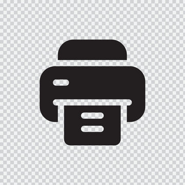 Printer icon a solid black silhouette on a transparent background for digital interface design
