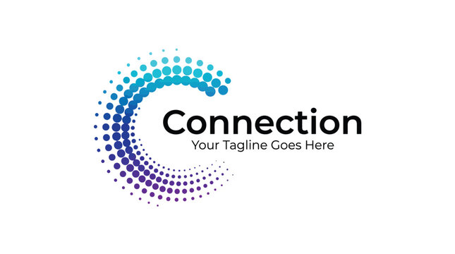 Modern creative logo design featuring a circular halftone pattern with vibrant blue and purple gradient colors for a professional tech business branding identity isolated on a clean plain on white bac