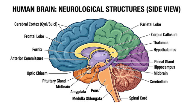 Human Brain Neurological Structures Side View Anatomy