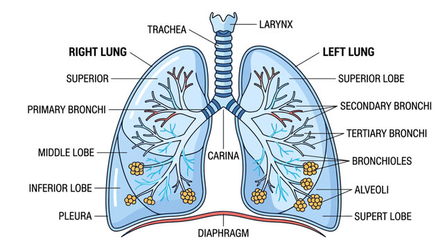 Human Respiratory System Anatomy: Lungs, Trachea, Bronchi, Alveoli, Diaphragm