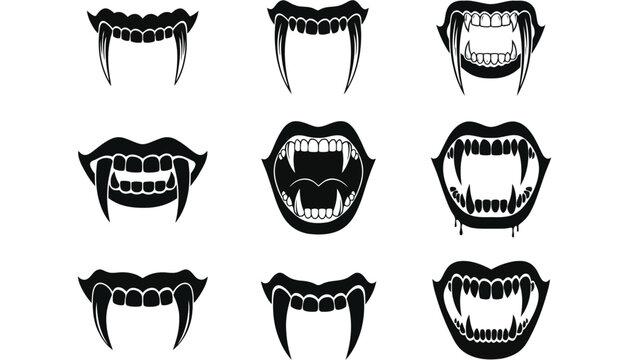 Imagine prompt: collection of vampire mouth shapes with sharp fangs