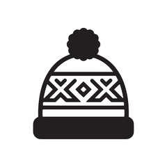 Black And White Icon Of A Winter Hat With A Decorative Pom Pom © Andini