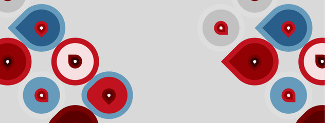 Fototapeta premium Abstract design features overlapping circles, red and blue hues. Minimalist style, clean background, simple shapes present.