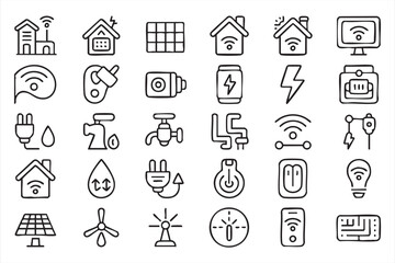 Fototapeta premium Smart Home Linear Icon Pack for IoT Automation, Clean Energy, and Digital Connectivity
