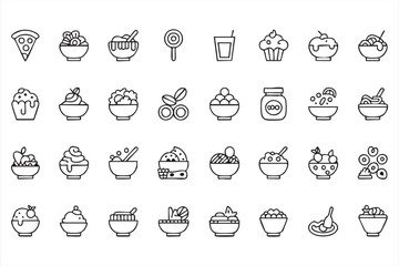 Fototapeta premium Healthy Food Linear Icon Pack for Breakfast, Snacks, Nutrition, and Culinary Applications