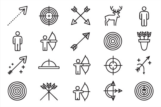 Modern Archery Vector Icon Collection with Bullseye, Crosshair, and Bow Hunting Elements