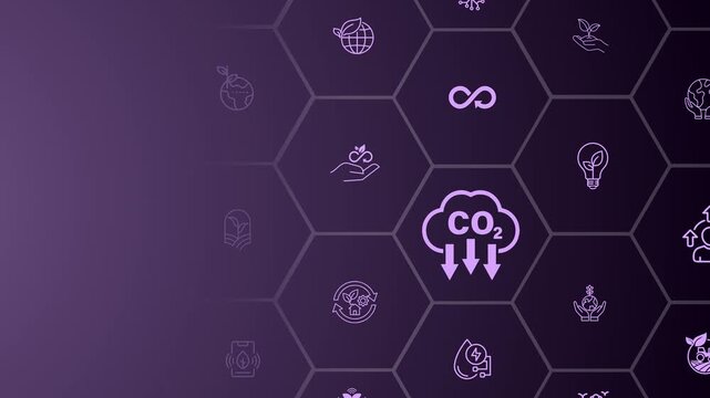 Reduction of carbon emissions concept on the transparent background. Net zero greenhouse gas emissions target. Motion graphics for reducing carbon Idea. 4k video animation.