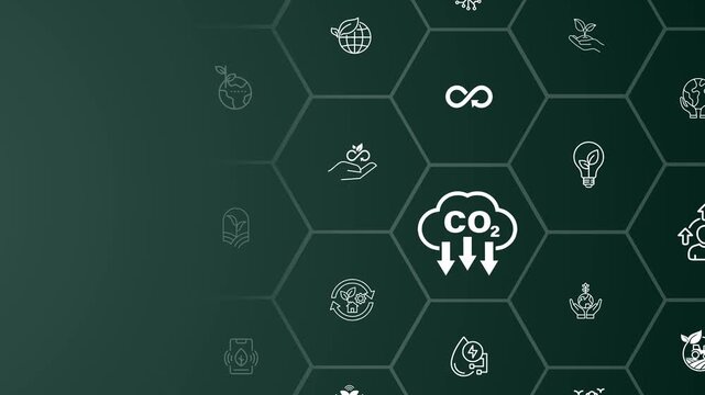 Reduction of carbon emissions concept on the transparent background. Net zero greenhouse gas emissions target. Motion graphics for reducing carbon Idea. 4k video animation.