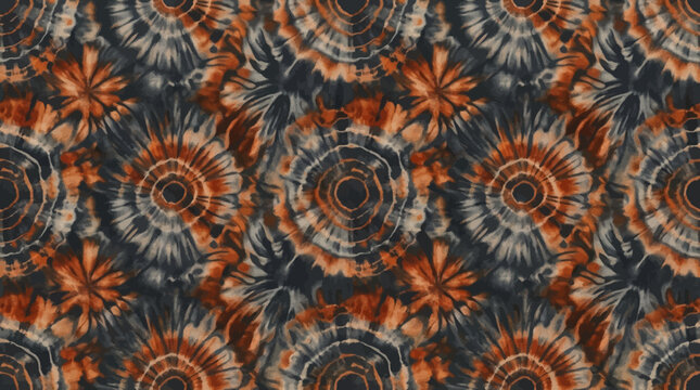 Vibrant orange and black tie dye spiral pattern