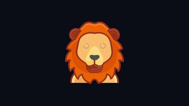 Cartoon Lion Head with Detailed Mane on Black Background