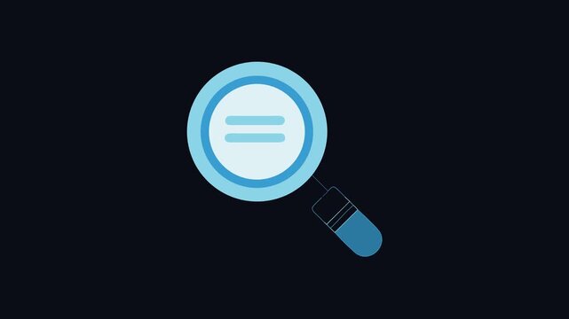 Minimalist light blue magnifying glass with equal sign inside